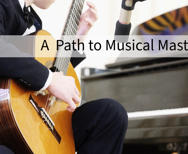 student practicing classical guitar in a calm, focused setting